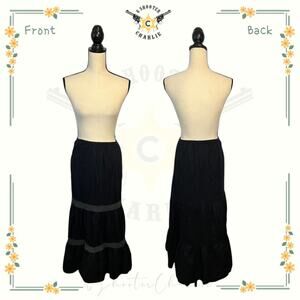 Kommotion NY Women's Size S Black Maxi Skirt Tiered Embroidered Lace Cotton